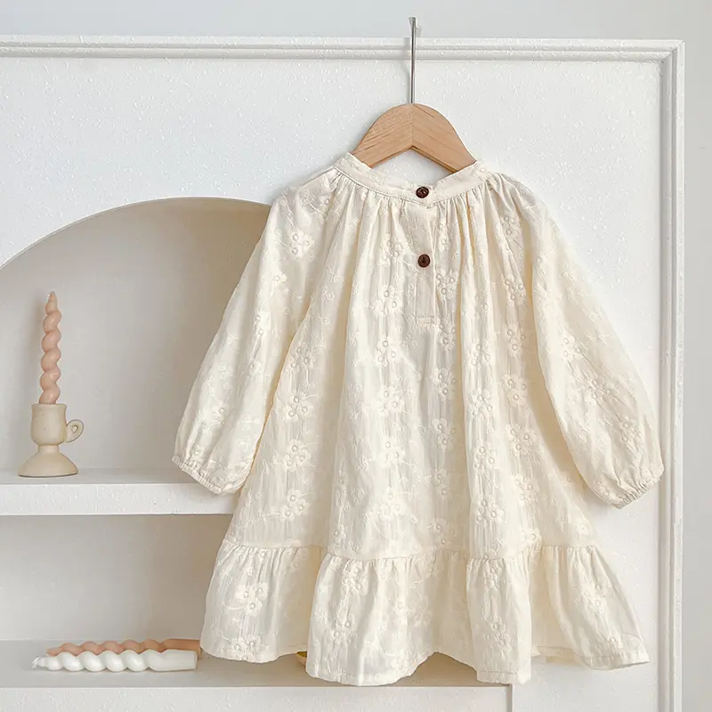 Children Clothing Vintage Kids Girl French Style Floral Embroidered Dress Baby Girl's Loose Pleat Dress Birthday Party Dresses