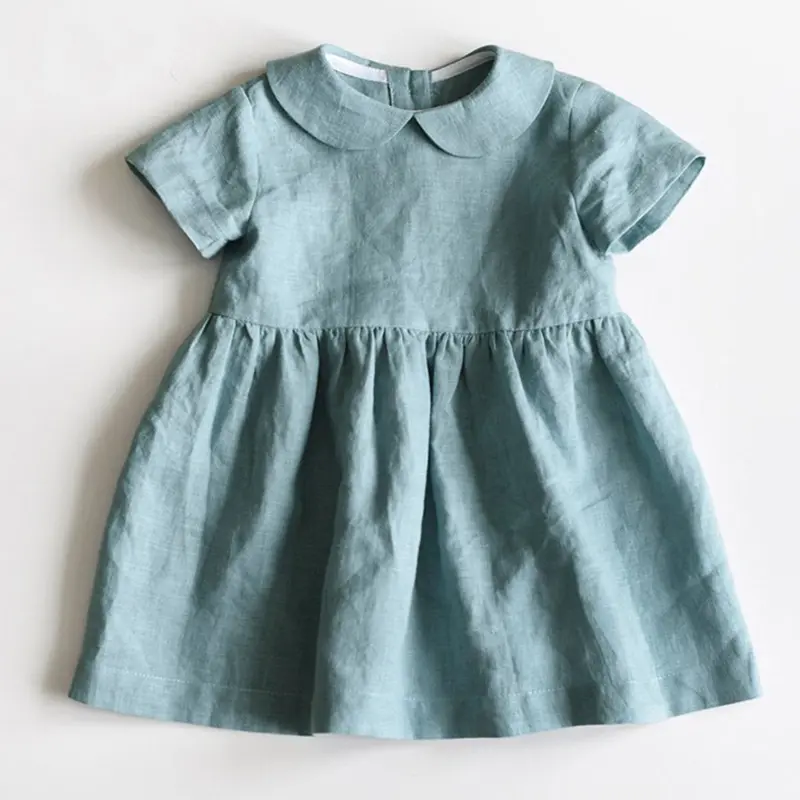 Summer Toddler Infant Baby Dress Solid Cotton Simple Baby Girls Home Dress  Kids Casual Clothes Ruffle Decoration Princess Dress