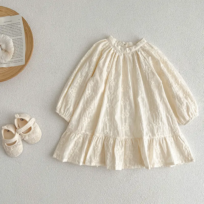 Children Clothing Vintage Kids Girl French Style Floral Embroidered Dress Baby Girl's Loose Pleat Dress Birthday Party Dresses
