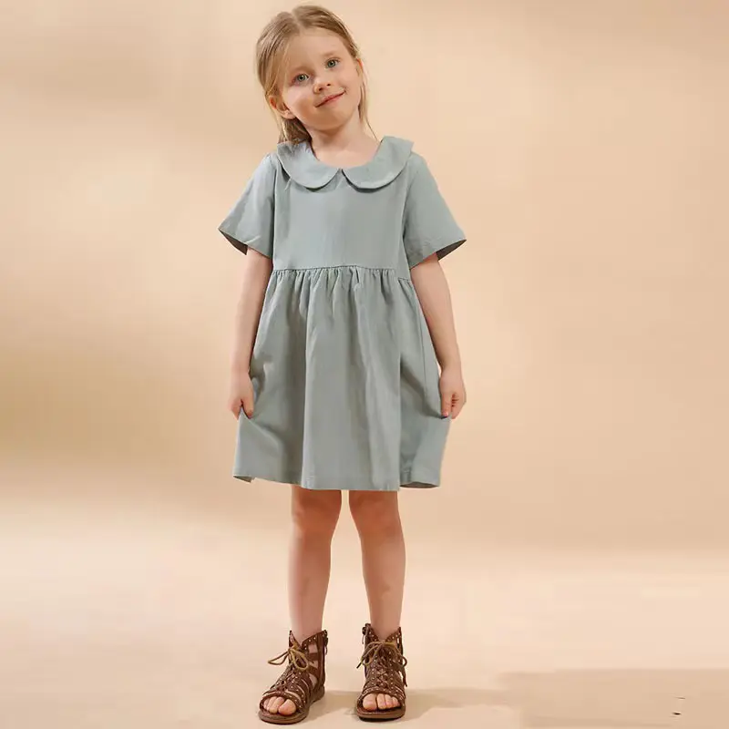 Summer Toddler Infant Baby Dress Solid Cotton Simple Baby Girls Home Dress  Kids Casual Clothes Ruffle Decoration Princess Dress