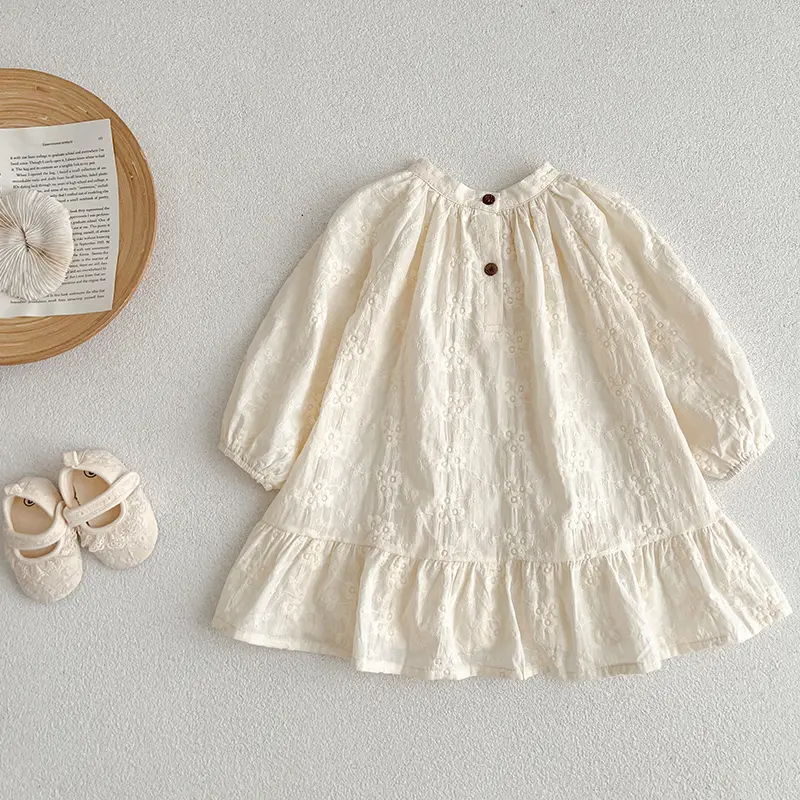 Children Clothing Vintage Kids Girl French Style Floral Embroidered Dress Baby Girl's Loose Pleat Dress Birthday Party Dresses