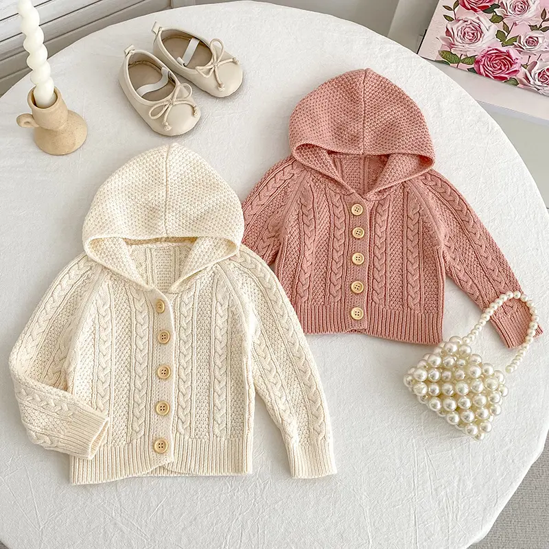 2025 New Autumn Baby Girl Clothing Infant Baby Girls Knitting Cardigan Hoodie Long Sleeved Solid Color Newborn Baby Knit Sweater