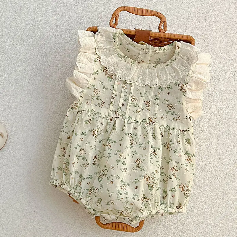 Summer Jumpsuit Baby Girl Bodysuits 0-24M Baby Girl Romper Lace Newborn Infant Jumpsuit Cute Floral Print Ruffle Sunsuit Outfits