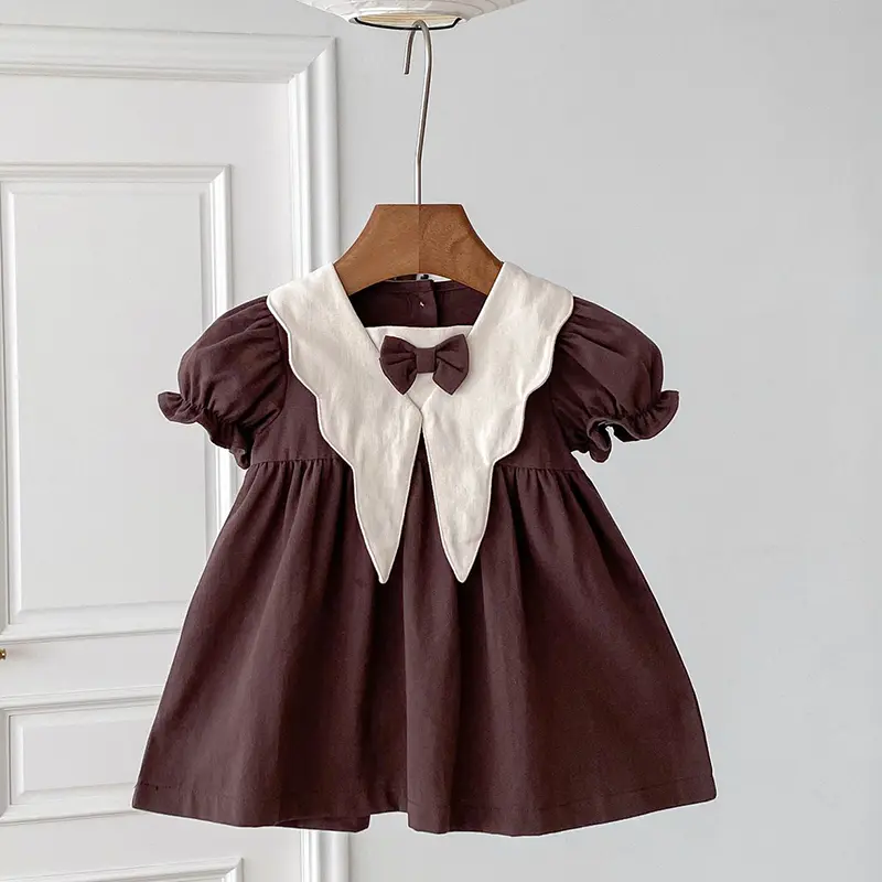 1-5Yrs Baby Girls Dress Casual Bow Clothes Summer Cotton Girls Princess Dress Big Turn Down Collar Dress Girls Clothes Korean