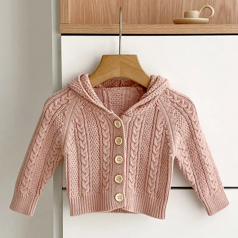 2025 New Autumn Baby Girl Clothing Infant Baby Girls Knitting Cardigan Hoodie Long Sleeved Solid Color Newborn Baby Knit Sweater