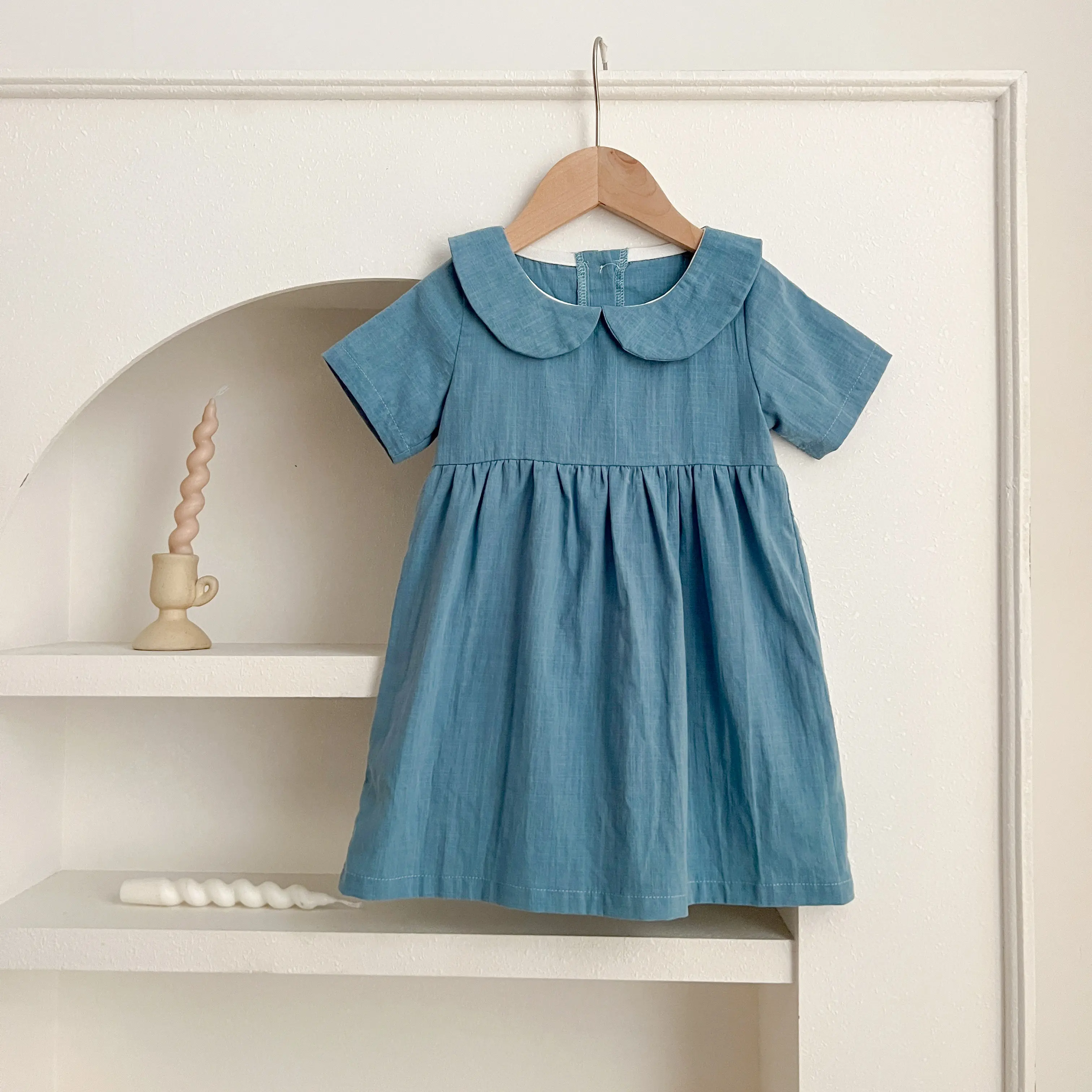 Summer Toddler Infant Baby Dress Solid Cotton Simple Baby Girls Home Dress  Kids Casual Clothes Ruffle Decoration Princess Dress