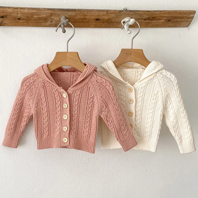 2025 New Autumn Baby Girl Clothing Infant Baby Girls Knitting Cardigan Hoodie Long Sleeved Solid Color Newborn Baby Knit Sweater