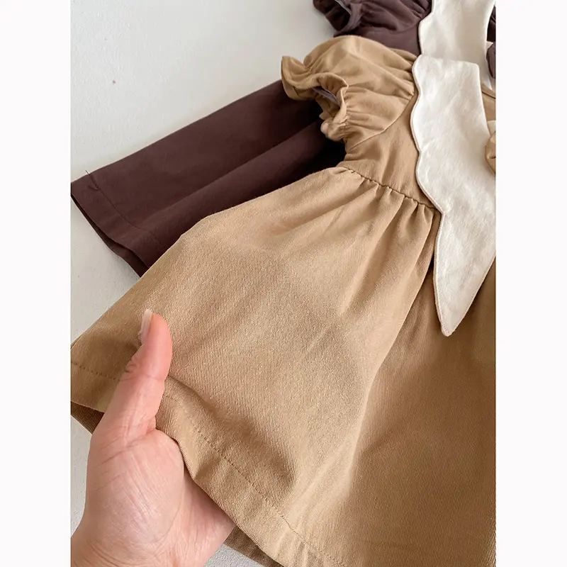 1-5Yrs Baby Girls Dress Casual Bow Clothes Summer Cotton Girls Princess Dress Big Turn Down Collar Dress Girls Clothes Korean