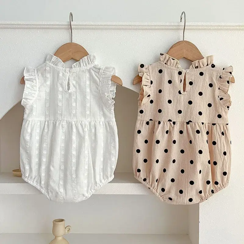 0-24M Newborn Baby Girl Romper 2025 Summer Baby Girl Clothing Toddler Baby Girls Jumpsuit Sleeveless Cotton Dot Print Clothing