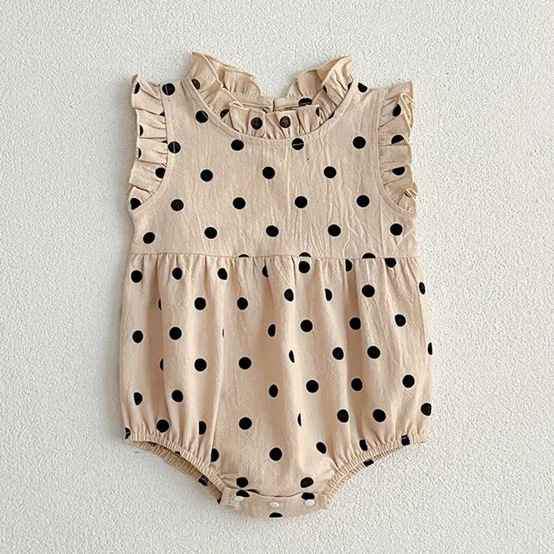 0-24M Newborn Baby Girl Romper 2025 Summer Baby Girl Clothing Toddler Baby Girls Jumpsuit Sleeveless Cotton Dot Print Clothing