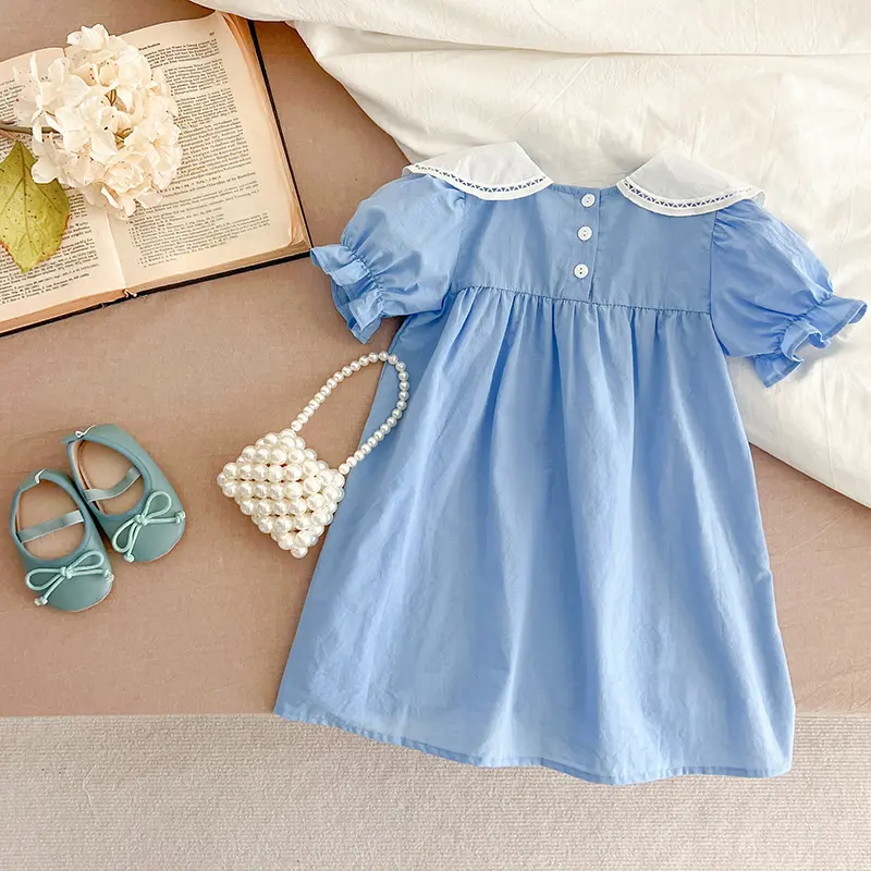 2-6Yrs Baby Girls Clothes Petal Collar Cotton New Toddler Girl Dresses Summer Baby Dress Kids Girls Casual Soft Dress Princess