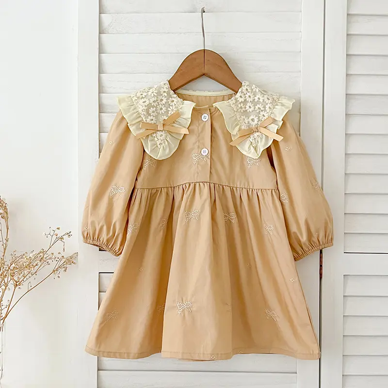 Family Sister Dress Embroidered Bow Outfits Newborn Girls Bodysuits Cotton Lace Collar Infant Baby Girls Dress Jumpsuit Outfits