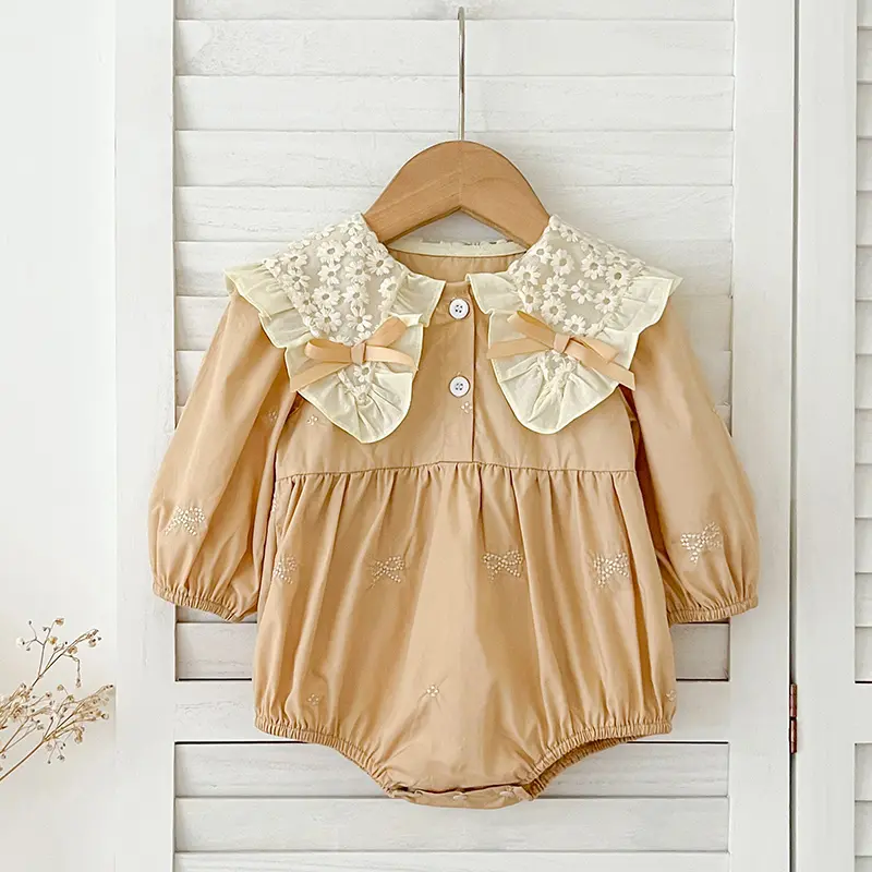 Family Sister Dress Embroidered Bow Outfits Newborn Girls Bodysuits Cotton Lace Collar Infant Baby Girls Dress Jumpsuit Outfits