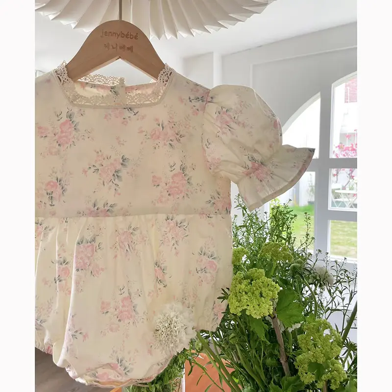2024 Infant Baby Girls Jumpsuit Lace Collar Flowers Cotton Newborn Baby Girl Bodysuits Summer Baby Girls Clothes Korean Style
