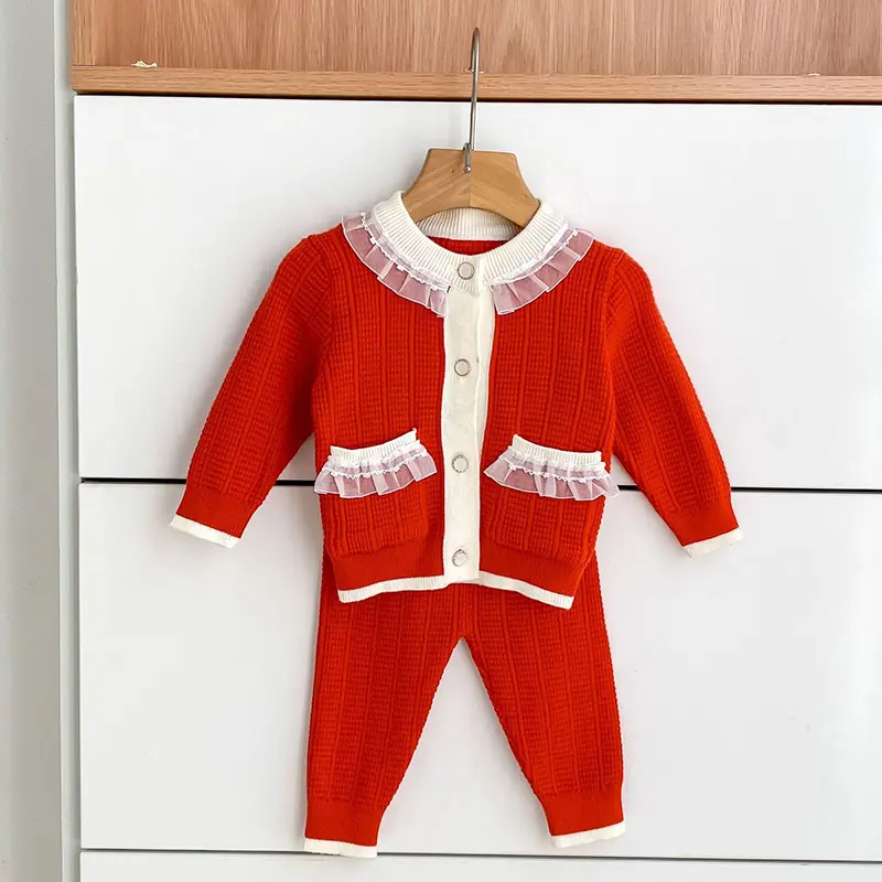 Baby Clothes Sets Christmas Red Knitted Set Autumn Newborn Girl Infant Clothing Tops And Pants Knitted Sweater Baby Pajamas Sets