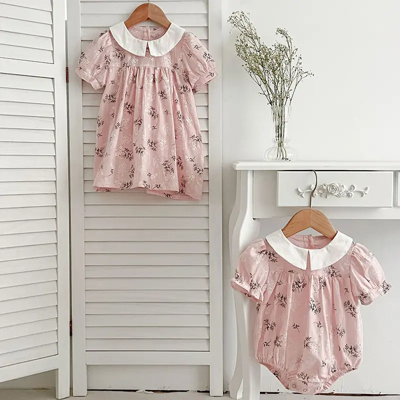 New Sister Matching Outfit Summer Sister Baby Girls Flower Dresses Girl Baby Romper Princess Dress Toddler Pink Princess Romper