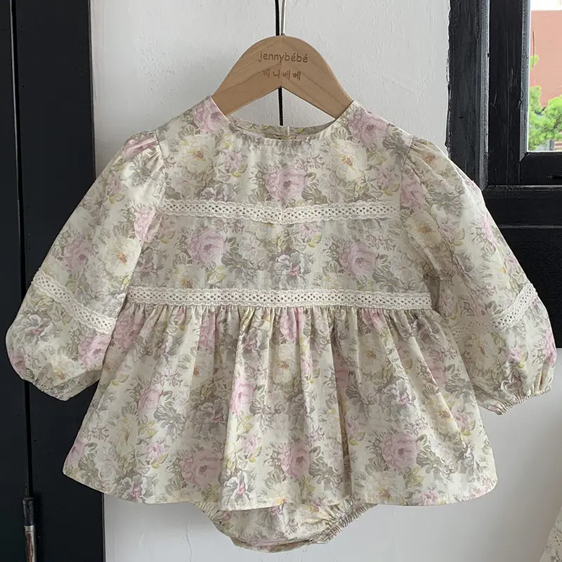 0-24M Baby Girl Clothing Autumn Baby Romper Dress Toddler Girls Jumpsuit Puff Sleeve Cotton Printing Newborn Baby Girl Romper