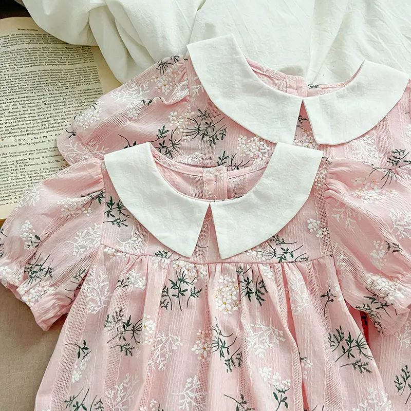 New Sister Matching Outfit Summer Sister Baby Girls Flower Dresses Girl Baby Romper Princess Dress Toddler Pink Princess Romper
