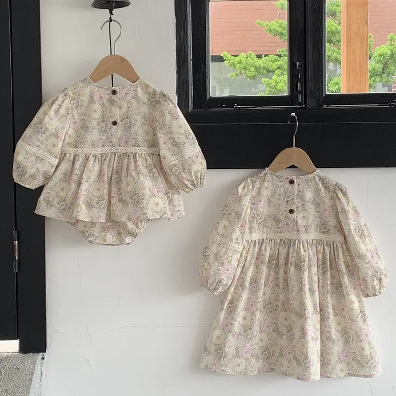 0-24M Baby Girl Clothing Autumn Baby Romper Dress Toddler Girls Jumpsuit Puff Sleeve Cotton Printing Newborn Baby Girl Romper