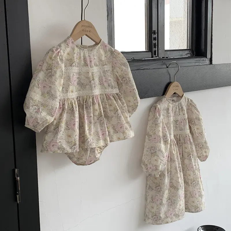 0-24M Baby Girl Clothing Autumn Baby Romper Dress Toddler Girls Jumpsuit Puff Sleeve Cotton Printing Newborn Baby Girl Romper