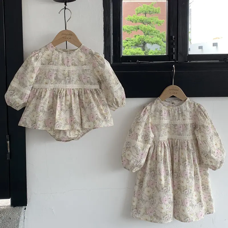 0-24M Baby Girl Clothing Autumn Baby Romper Dress Toddler Girls Jumpsuit Puff Sleeve Cotton Printing Newborn Baby Girl Romper