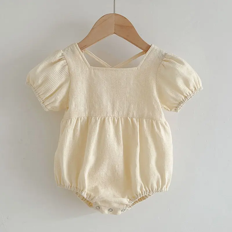 Summer Newborn Toddler Baby Girls Pure Color Jumpsuit Sweet Baby Girls Short Sleeves Kids Princess Dress Girls Sister Clothes
