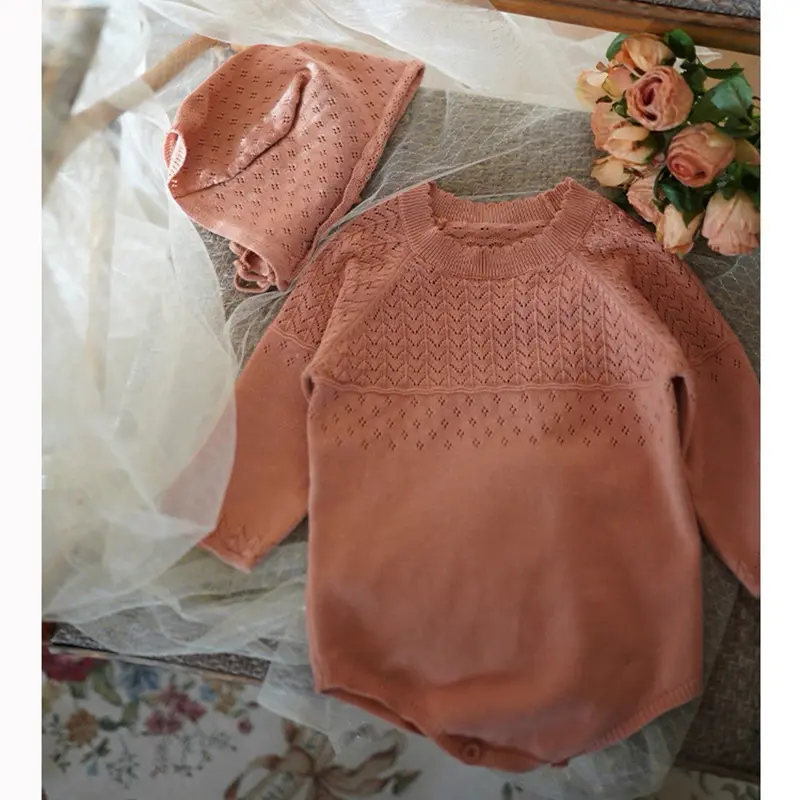 0-2Y Knitting Newborn Jumpsuit Baby Girl Boy Spring Autumn Clothes Cute Long Sleeve Sweater Romper +Hat Casual New born Outfits