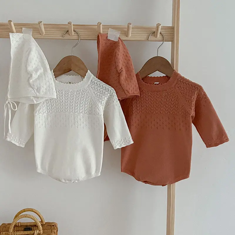 0-2Y Knitting Newborn Jumpsuit Baby Girl Boy Spring Autumn Clothes Cute Long Sleeve Sweater Romper +Hat Casual New born Outfits
