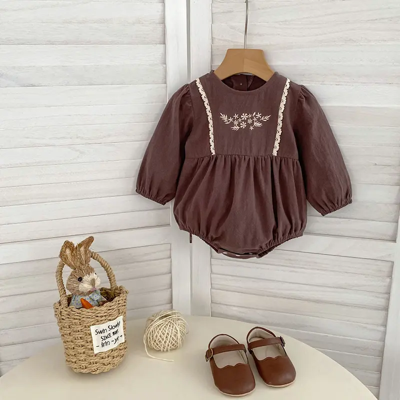 Autumn Princess Baby Girl Romper Spring Newborn Baby Girl Clothes Cotton Embroidery Floral Infant Outfits Cotton Baby Clothes