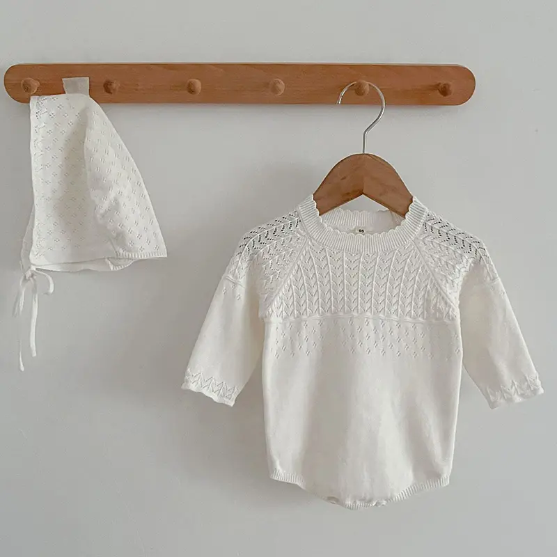 0-2Y Knitting Newborn Jumpsuit Baby Girl Boy Spring Autumn Clothes Cute Long Sleeve Sweater Romper +Hat Casual New born Outfits
