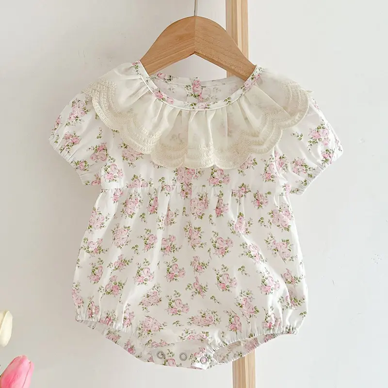 Summer Cute Newborn Toddler Baby Girls Lace Jumpsuit Sweet Baby Girls Short Sleeve Kids Princess Dress Girls Sister Clothes