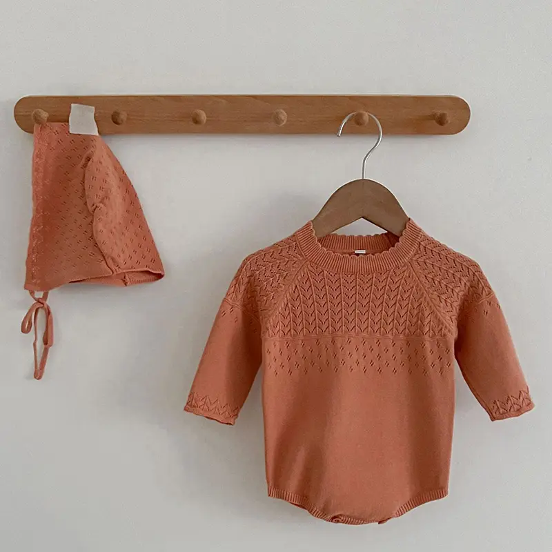 0-2Y Knitting Newborn Jumpsuit Baby Girl Boy Spring Autumn Clothes Cute Long Sleeve Sweater Romper +Hat Casual New born Outfits
