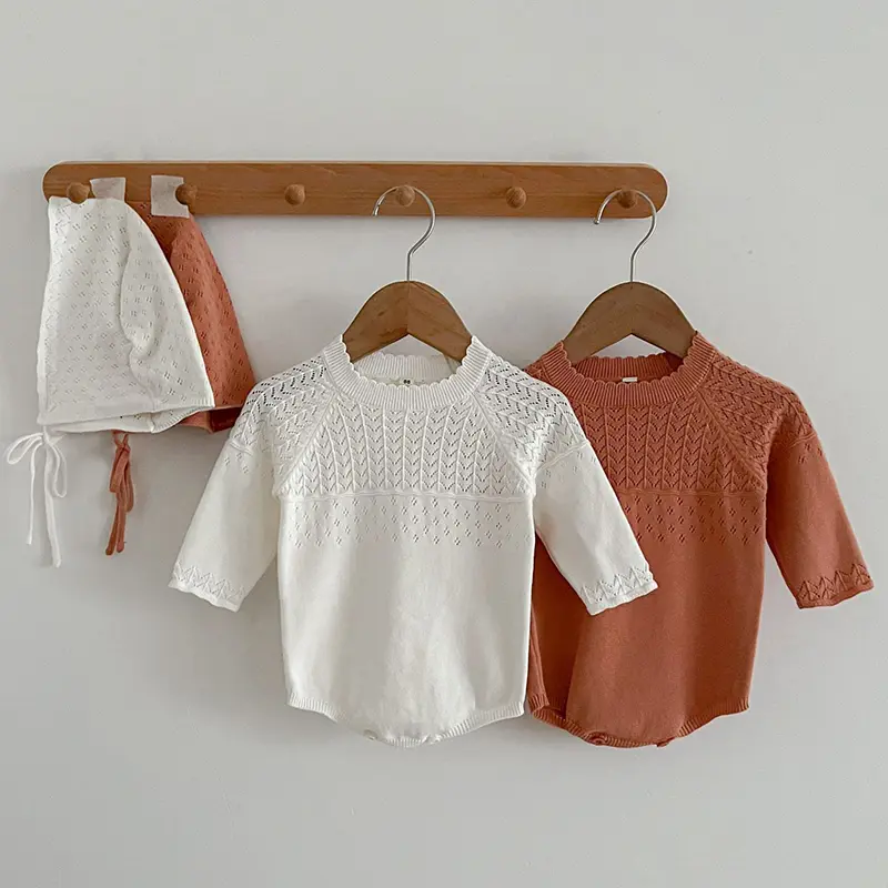0-2Y Knitting Newborn Jumpsuit Baby Girl Boy Spring Autumn Clothes Cute Long Sleeve Sweater Romper +Hat Casual New born Outfits