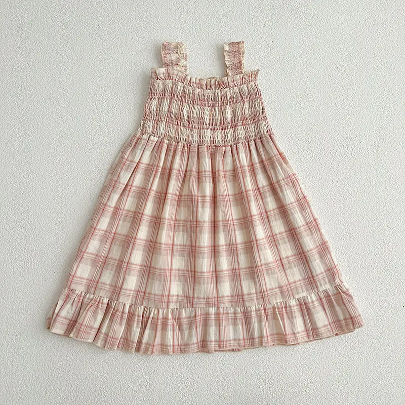Girls Sister Dress Clothes Summer Sweet Newborn Baby Girls Pink Grid Jumpsuit Toddler Girls Short Sleeves Kids Princess Dress