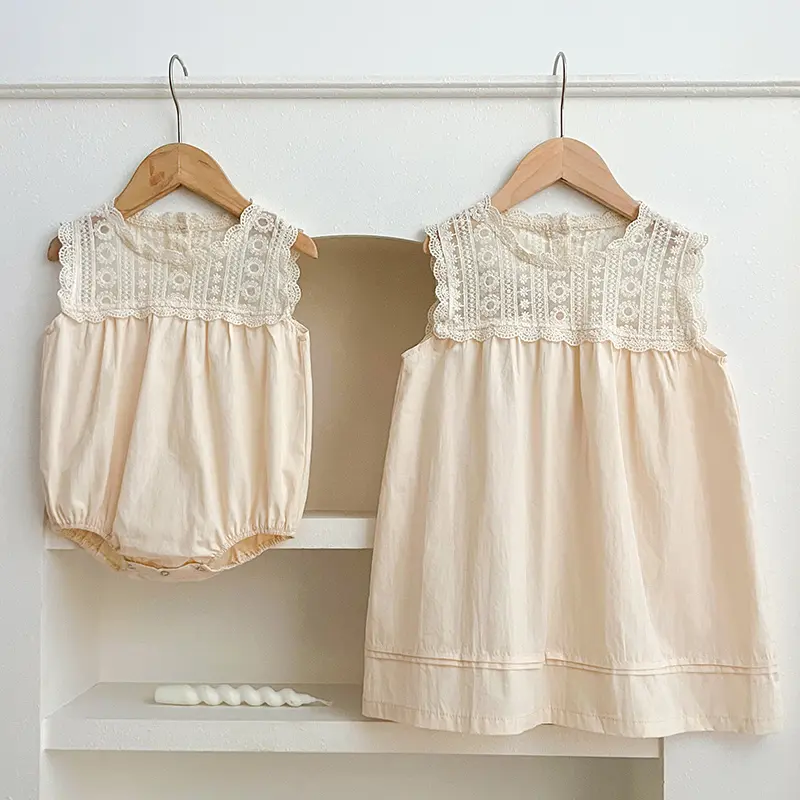 New Summer Sisters Clothes Dress Toddler Baby Bodysuits Kids Party Dress Short Sleeved Cotton Mesh Splicing Girls Princess Dress