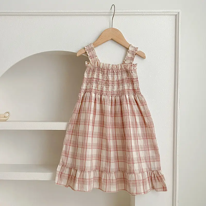 Girls Sister Dress Clothes Summer Sweet Newborn Baby Girls Pink Grid Jumpsuit Toddler Girls Short Sleeves Kids Princess Dress
