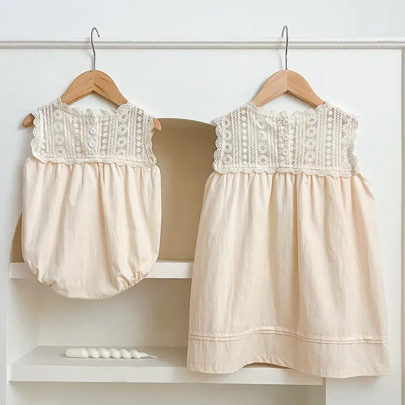 New Summer Sisters Clothes Dress Toddler Baby Bodysuits Kids Party Dress Short Sleeved Cotton Mesh Splicing Girls Princess Dress