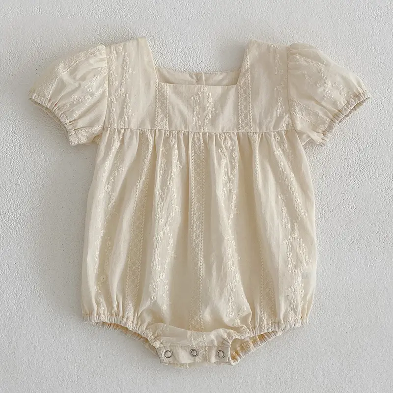 Summer Toddler Baby Girls Grid Embroidery Dresses Girl Baby Romper Infant Children Cotton Short Sleeve Girls One-piece Rompers