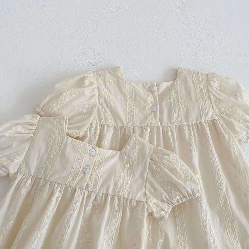Summer Toddler Baby Girls Grid Embroidery Dresses Girl Baby Romper Infant Children Cotton Short Sleeve Girls One-piece Rompers