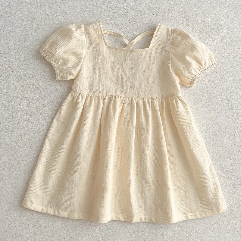 Girls Casual Dress Little Girls Fashion Birthday Gift Princess Dress Solid Color Kids Pure Cotton Puffy Sleeve Clothes Korean