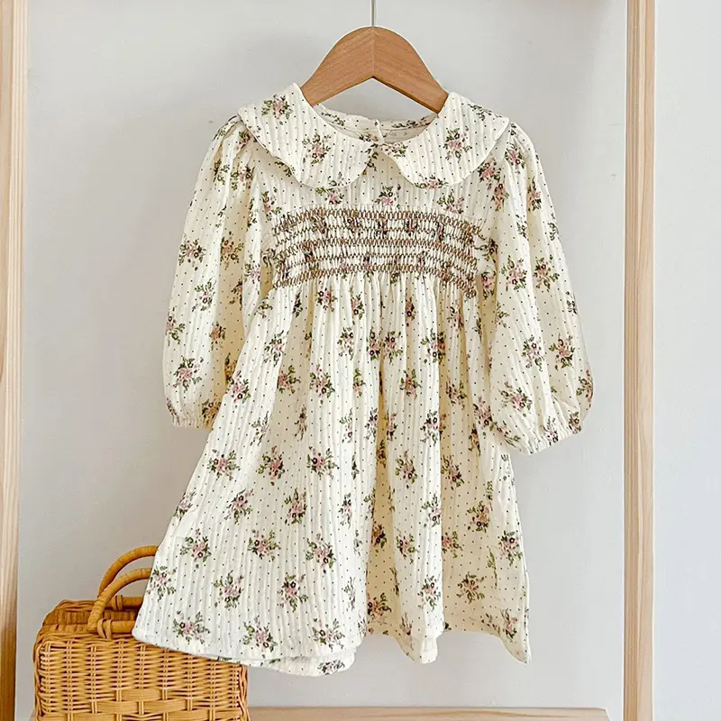 Spring Autumn Kids Baby Girls Long Sleeve Sweet Flower Printing Princess Dress Casual Baby Girls Dress Children Clothes Dress