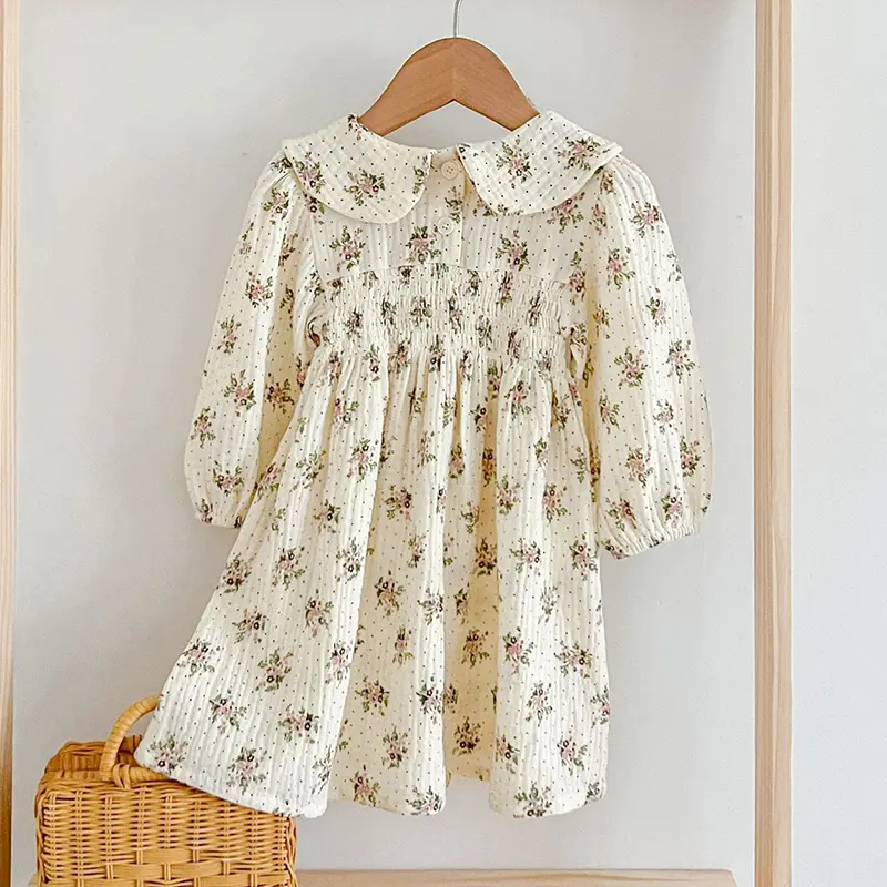 Spring Autumn Kids Baby Girls Long Sleeve Sweet Flower Printing Princess Dress Casual Baby Girls Dress Children Clothes Dress