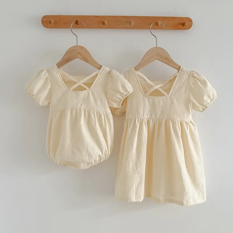Girls Casual Dress Little Girls Fashion Birthday Gift Princess Dress Solid Color Kids Pure Cotton Puffy Sleeve Clothes Korean