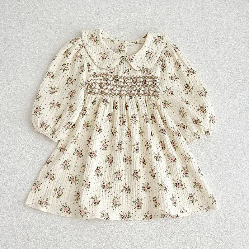Spring Autumn Kids Baby Girls Long Sleeve Sweet Flower Printing Princess Dress Casual Baby Girls Dress Children Clothes Dress