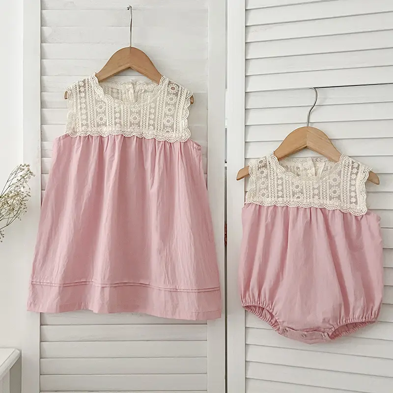 Summer Sisters Clothes Girls Princess Dress Sleeveless Cotton Splicing Toddler Baby Bodysuits Kids Party Dress Children Clothing