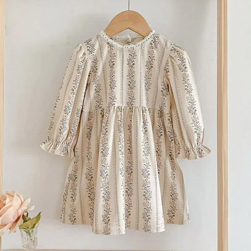 Spring Kids Baby Girls Long Sleeve Flower Printing Princess Dress Autumn New Baby Girls Sweet Dress Children Clothes Dress