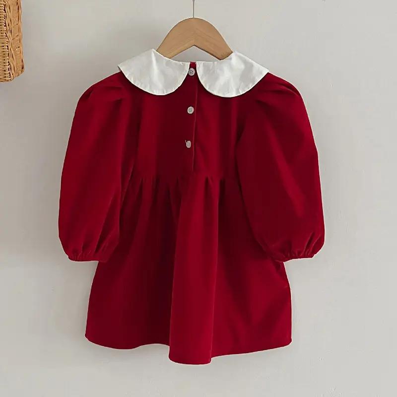 Spring Autumn Kids Baby Girls Long Sleeve Sweet Solid Color Princess Dress New Kids Baby Girls Dress Children Clothes Dress
