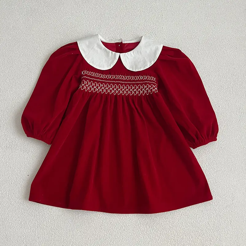 Spring Autumn Kids Baby Girls Long Sleeve Sweet Solid Color Princess Dress New Kids Baby Girls Dress Children Clothes Dress