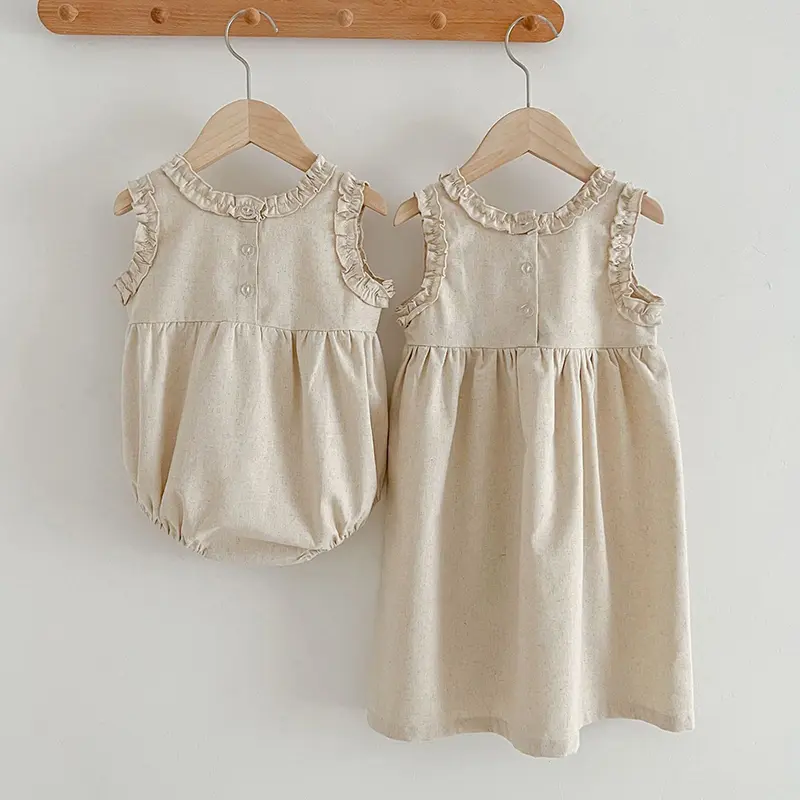 Newborn Toddler Baby Girls Pure Color Jumpsuit Summer Sweet Baby Girls Sleeveless Kids Princess Dress Girls Sister Clothes