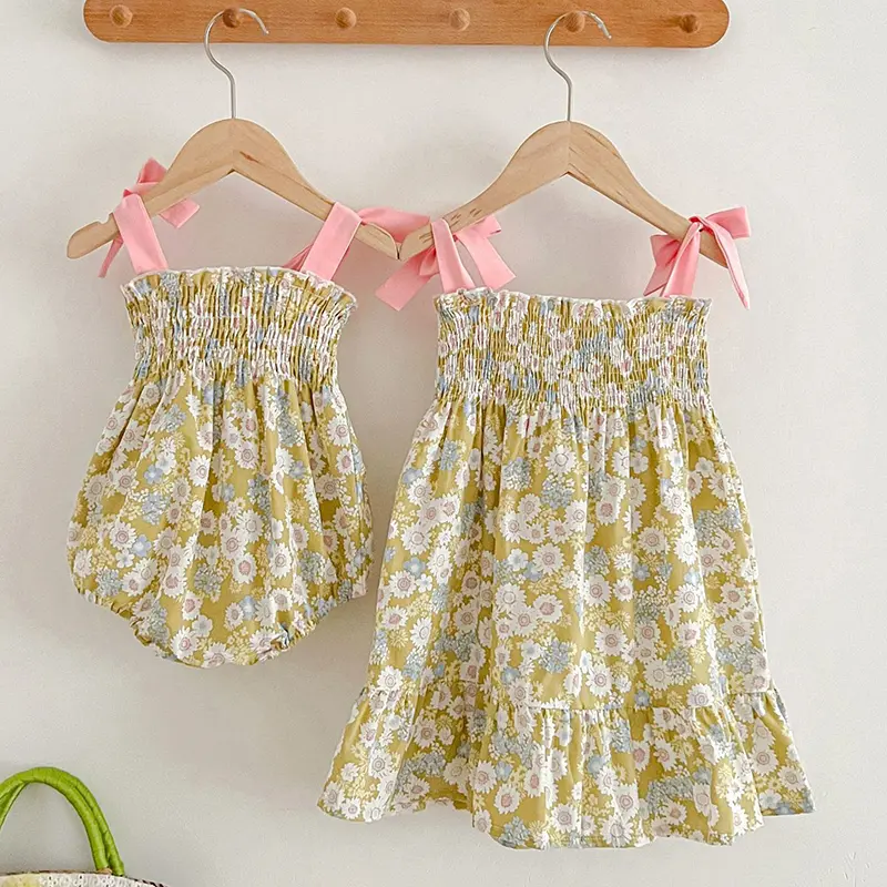 Summer Newborn Sweet Baby Girls Printing Jumpsuit Toddler Baby Girls Sleeveless Kids Princess Dress Girls Sister Clothes
